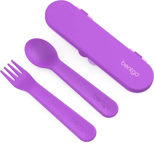 Miniatura 11 de Bentgo Juego de utensilios para niños, tenedor, cuchara y estuche de almacenamiento de plástico reutilizable, materiales sin BPA, asas de fácil
