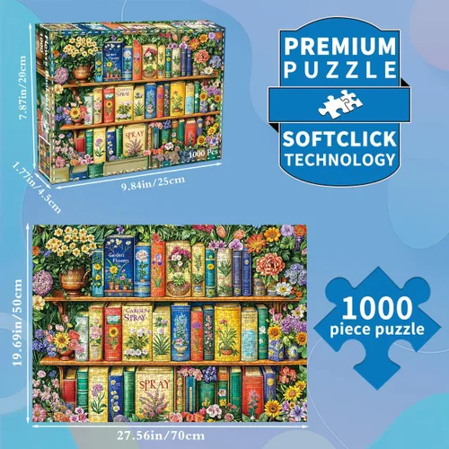 Miniatura 2 de Rompecabezas para adultos de 1000 piezas para adultos, rompecabezas de 1000 piezas, 1000 piezas, estantería de flores coloridas Flower Bookshelf