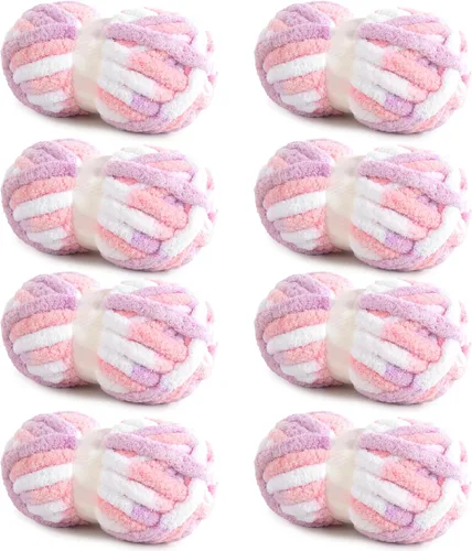 Miniatura 35 de HOMBYS Paquete de 8 hilos gruesos gigantes para tejer a ganchillo/tejer a mano, súper voluminosos, grandes, suaves, esponjosos, tie dye de felpa
