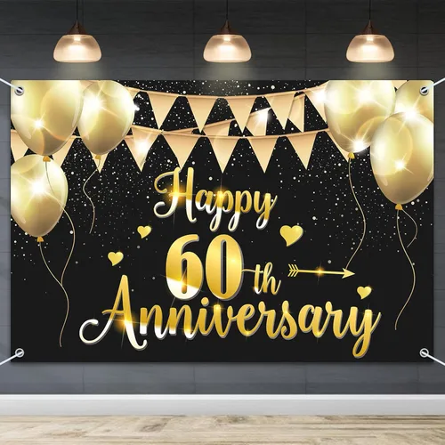Miniatura 25 de HAMIGAR Fondo de pancarta de feliz 15 aniversario de 6 x 4 pies, 15 decoraciones de aniversario de boda, suministros para fiestas, color negro