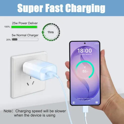 Miniatura 48 de Cargador USB C, carga rápida súper rápida de 25 W tipo C y cable de carga USB C de 6,6 pies para Samsung Galaxy S25/S25 Ultra/S25+/S24/S24