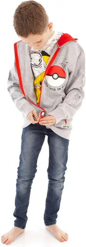 Miniatura 2 de Pokemon Sudadera con capucha para niños con cremallera y manga larga gris