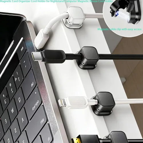 Miniatura 5 de 36 soportes magnéticos para cables organizadores de cables para mesita de noche, computadora, soporte magnético para cables de mouse, soportes black3