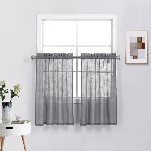 Miniatura 23 de Diamond Home Linens 2 paneles cortos con bolsillo para barra, filtrado de luz, de lino, texturizado, para ventanas pequeñas, 27 pulgadas de ancho x