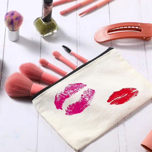 Miniatura 6 de Frienda - 50 bolsas de lona con cremallera, regalo a granel, pequeña bolsa en blanco, bolsa de maquillaje, neceser de cosméticos, regalo de Beige