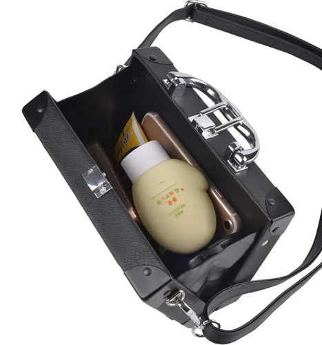 Miniatura 5 de QZUnique Bolsa de hombro con forma de cinta grabadora de radio bolsa cruzada de poliuretano para mujer bolsa de noche retro bolso de mano