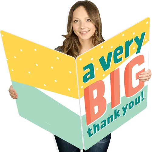 Big Dot of Happiness A Very Big Thank You - Tarjeta de felicitación gigante de gratitud, tarjeta jumborifica de forma grande, 16.5 x 22 pulgadas