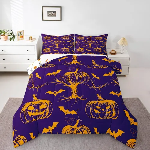 Miniatura 13 de Erosebridal Ropa de cama de Halloween para niños y niñas, juego de edredón espeluznante de dibujos animados, tamaño individual, relleno de edredón