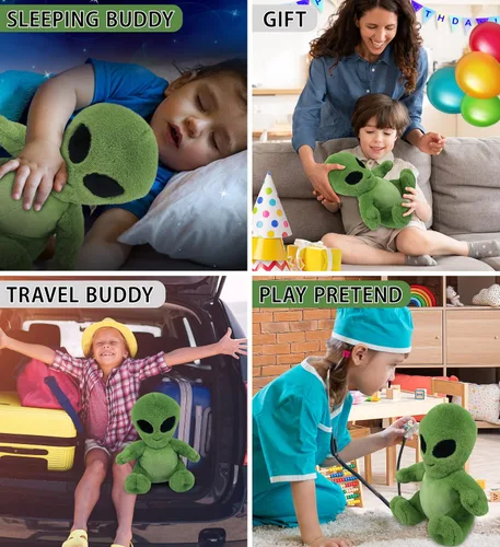 Miniatura 4 de DolliBu Peluche alienígena de peluche, alienígena verde suave, abrazable, adorable juguete de peluche de criatura espacial, lindos regalos extraños