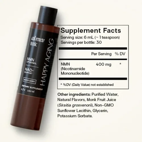 Miniatura 2 de Happy Aging Suplemento liposomal NMN para energía celular, producción de NAD+ y longevidad - Suplemento NAD premium para mujeres - Mejora la salud