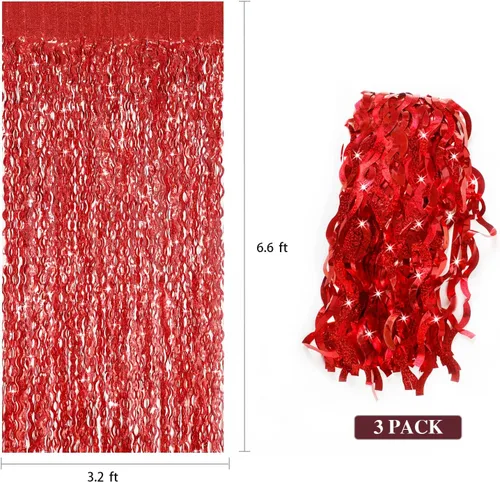 Miniatura 3 de 3 paquetes de cortinas de fondo rojas - CYLMFC 1 x 2 metros, cortinas de fondo de papel de aluminio con lentejuelas para decoraciones de cumpleaños