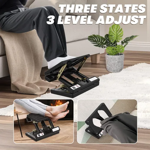 Miniatura 5 de Reposapiés para debajo del escritorio en el trabajo, ajustable en 4 alturas, plegable, con rodillo de masaje y almohadilla suave, marco de metal