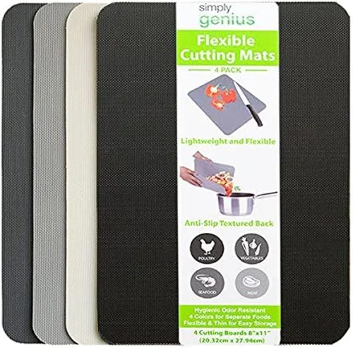 Simply Genius Juego de tablas de cortar rectangulares, alfombrillas de corte codificadas por colores para cocina, tabla de cortar de plástico apta