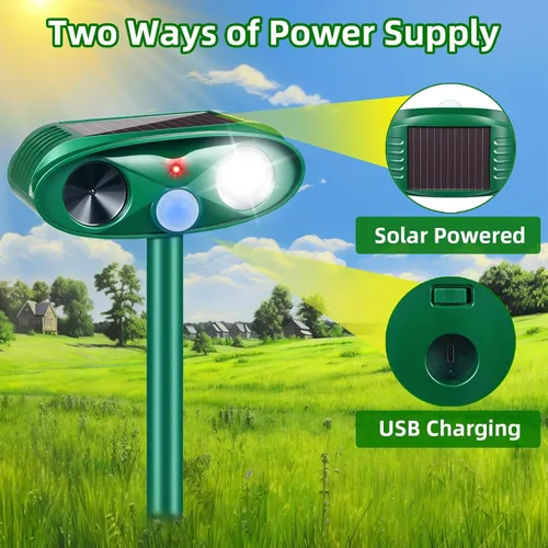 Miniatura 4 de Dispositivos repelentes de ciervos y gatos mejorados, repelente solar ultrasónico de animales al aire libre con sensor de movimiento y luz