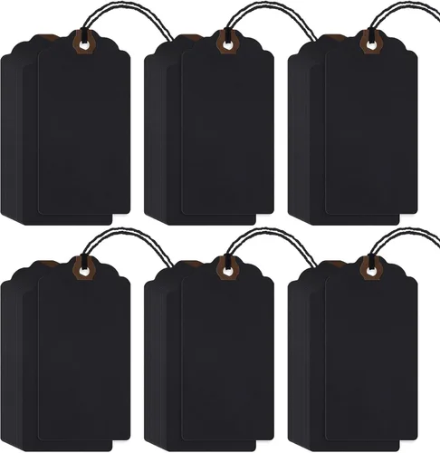 Outus 60 piezas etiquetas de regalo de papel en blanco grandes de 4 3/4 pulgadas x 2 3/8 pulgadas con cuerda y ojales reforzados de alambre,