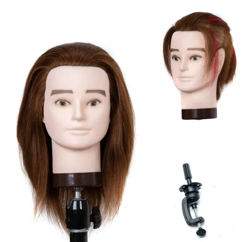 Miniatura 5 de Cabeza de maniquí masculina con 100% cabello humano corte de pelo cabeza de entrenamiento con cabello grueso, cabeza de maniquí para peluquería