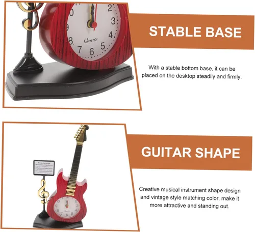 Miniatura 3 de KOMBIUDA Reloj de escritorio de instrumentos musicales, reloj de noche analógico único para decoración del hogar y la oficina, elegante adorno