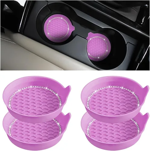 Miniatura 10 de XINLIYA 4 Piezas Posavasos Brillantes para Portavasos de Auto, Posavasos Universales con Inserto de Cristal con Diamantes de Imitación