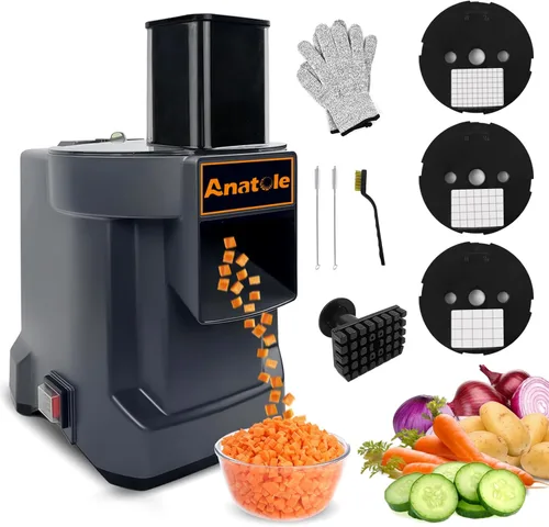Procesador de Alimentos Comercial Eléctrico Anatole para Vegetales con 3 Cuchillas de Acero Inoxidable de Alta Capacidad para Zanahoria, Papa y