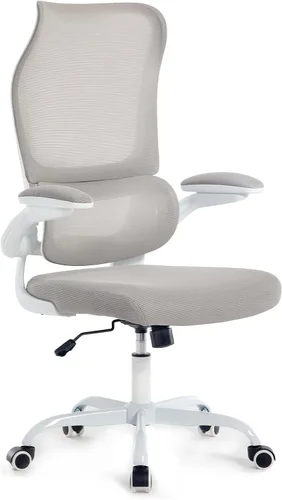 Silla de oficina ergonómica, silla de escritorio de malla transpirable con respaldo alto para computadora con soporte lumbar ajustable y Blanco