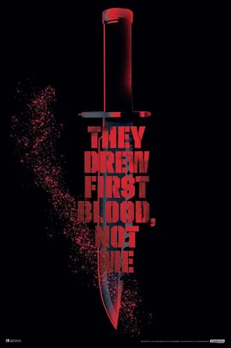 Cuchillo laminado de rabo con texto en inglés "They Drew First Blood Not Me", retro, vintage, 80, decoración de cine, recuerdos, película de acción,