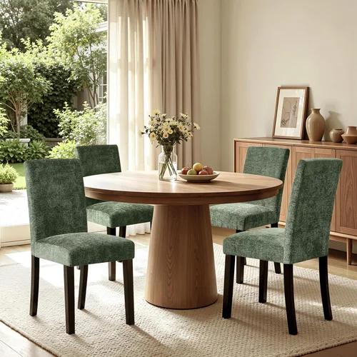 Miniatura 32 de CHUN YI Juego de 4 sillas de comedor tapizadas de piel sintética con ribete de cabeza de clavo y patas de madera, sillas laterales Parsons modernas