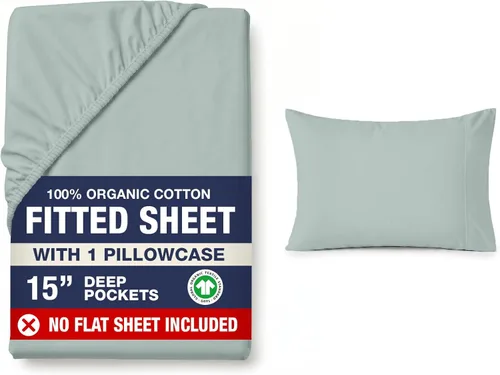 Miniatura 10 de LANE LINEN Juego de 2 piezas con sábana bajera 100% algodón orgánico tamaño individual y 1 funda de almohada, tejido de percal ligero, ultra suave