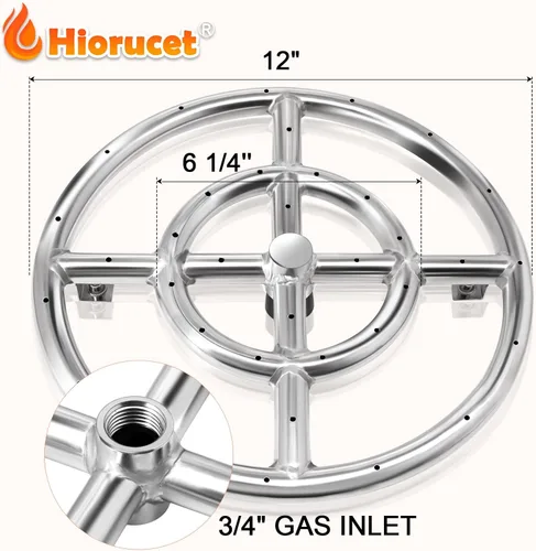 Miniatura 2 de Hiorucet Quemador de anillos para hoguera de 12 pulgadas para piezas de repuesto para fogatas de gas natural y propano, inserto quemador redondo