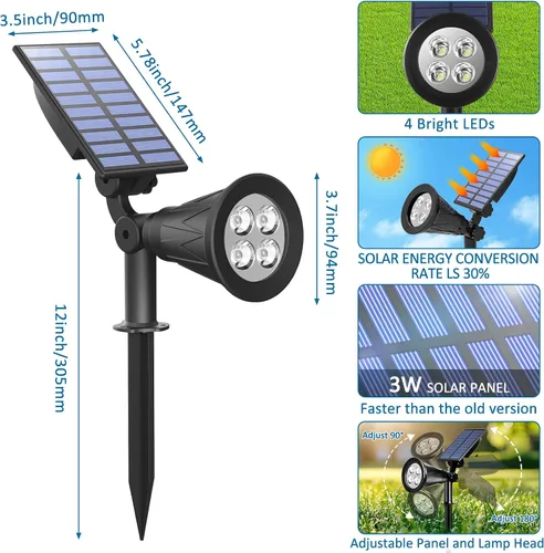 Miniatura 7 de T-SUNUS - Luces solares azules para exteriores de Navidad, 2 modos de focos de jardín impermeables IP65, encendido/apagado automático, foco