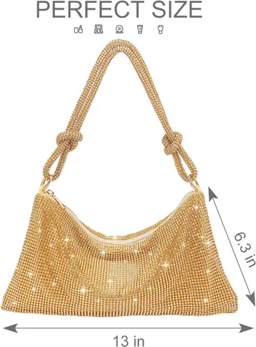 Miniatura 6 de MUVKE Bolso de noche brillante con diamantes de imitación para mujer, bolso de mano con diamantes de imitación de graduación, bolso Hobo