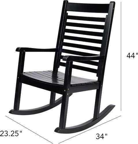 Miniatura 3 de Silla mecedora de madera moderna de Shine Company, balancín de porche ergonómico de asiento ancho, color negro