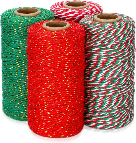 Miniatura 7 de Boao Cordeles de algodón para envolver Navidad, 4 rollos de 1312 pies, cuerda de algodón para Navidad, manualidades, regalo, panaderos, cuerda