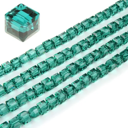 Miniatura 23 de 2 hebras checas de cristal en forma de cubo facetado sueltas cuentas espaciadoras a granel 0.236 in (0.24 pulgadas) Peridot Shimmer (190-196 piezas)