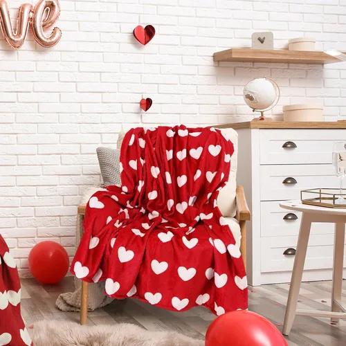 Miniatura 3 de JarThenaAMCS Manta para el día de San Valentín, con estampado de corazón rojo, manta romántica decorativa de franela suave y acogedora para mamá