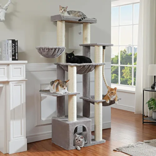 Miniatura 8 de MUTTROS Maine Coon Árbol para Gatos-67 Torre Grande para Gatos de Interior Gatos Grandes Adultos con 7 Postes Rascadores Negros Gruesos (φ4.3)