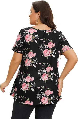 Miniatura 5 de Blusas de talla extragrande para mujer, camisas de túnica manga corta, informal, estilo floral, blusas fluidas