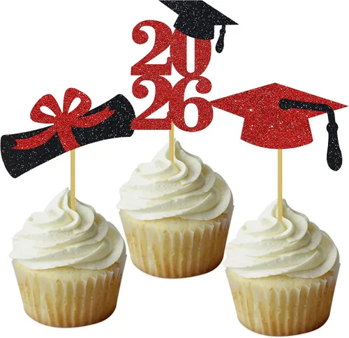 Miniatura 6 de Decoración para cupcakes de graduación, decoración de fiesta de graduación, selecciones de alimentos, felicitaciones, tapa de diploma con purpurina