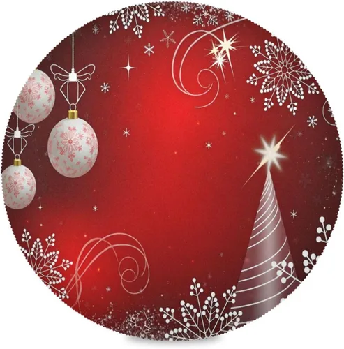 ALAZA Manteles individuales redondos de Navidad rojos brillantes para mesa de comedor, 1 unidad, manteles individuales para decoración de mesa del