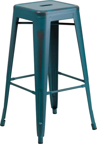 Miniatura 29 de Flash Furniture Lily - Juego de 4 taburetes de bar de metal rojo sin respaldo de 30 pulgadas de alto grado comercial para interiores y exteriores