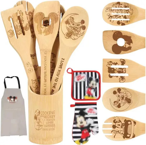 Miniatura 7 de Cuchara de madera para cocinar, cucharas de madera de dibujos animados, juego de utensilios de bambú para decoración de cocina, regalo