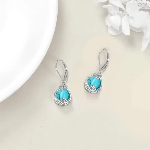 Miniatura 81 de Aretes colgantes con forma de lágrima de filigrana de piedra lunar de plata de ley 925 con cierre de palanca para mujer, regalos de joyería