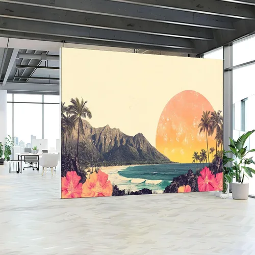 Miniatura 5 de Hawaii - Mural de pared retro exótico exótico tropical con olas de playa, paisaje, vintage, despegar y pegar, autoadhesivo, extraíble, adhesivo