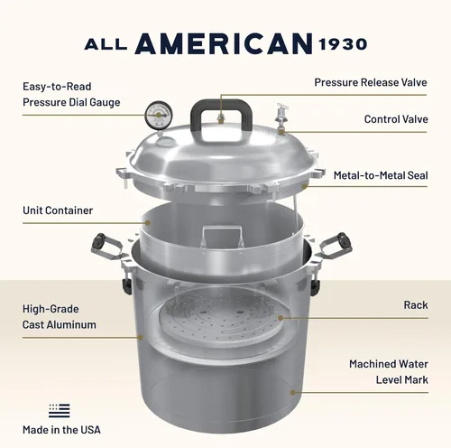 Miniatura 2 de All American 1930 1925X Esterilizador - 25 qt - Esterilizador no eléctrico - Adecuado para cualquier fuente de calor - Incluye estante - Fabricado