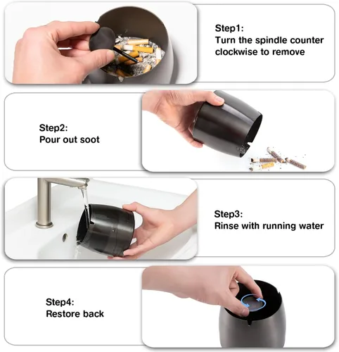 Miniatura 5 de Yangbaga XL cenicero al aire libre con tapa para cigarrillos, ceniceros de acero inoxidable irrompible sin humo, ceniceros a prueba de viento