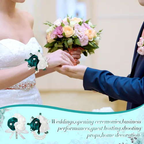 Miniatura 5 de Zeyune Juego de 16 piezas de flores para hombres, ramillete de rosas para mujer, dama de honor nupcial, flor para boda, ceremonia, aniversario