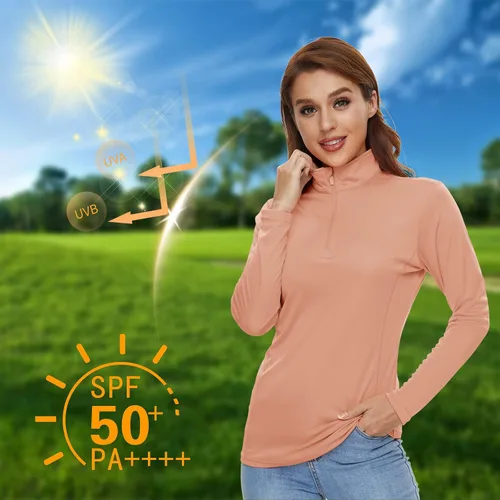 Miniatura 4 de CRYSULLY Camisas de manga larga para mujer, protección solar, cremallera de 14, de verano, de secado rápido