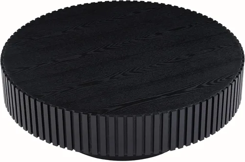Miniatura 4 de KEVINSPACE Mesa de centro redonda de 35.43 pulgadas para sala de estar, pedestal de madera redonda, mesa de centro para sala, mesa de centro, Negro