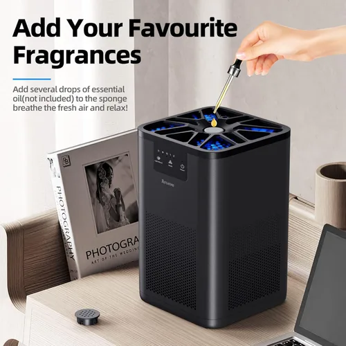 Miniatura 4 de AROEVE Purificadores de aire para dormitorio, purificador de aire con función de aromaterapia para humo de mascotas, polen, caspa, pelo, olor, Negro