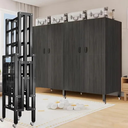 Miniatura 10 de Armario plegable portátil con ruedas, 2000 libras, perchero resistente con tapa, perchero de metal independiente para ropa, sistema