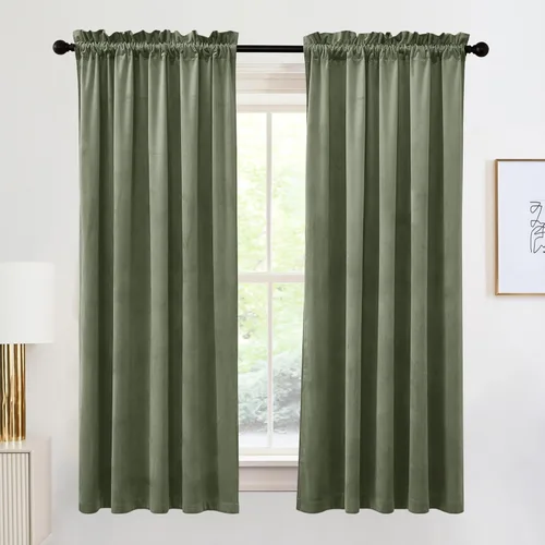 Miniatura 81 de RYB HOME Cortinas de terciopelo verde oliva de 72 pulgadas de largo, cortinas opacas con aislamiento térmico, tratamiento de ventana, decoración